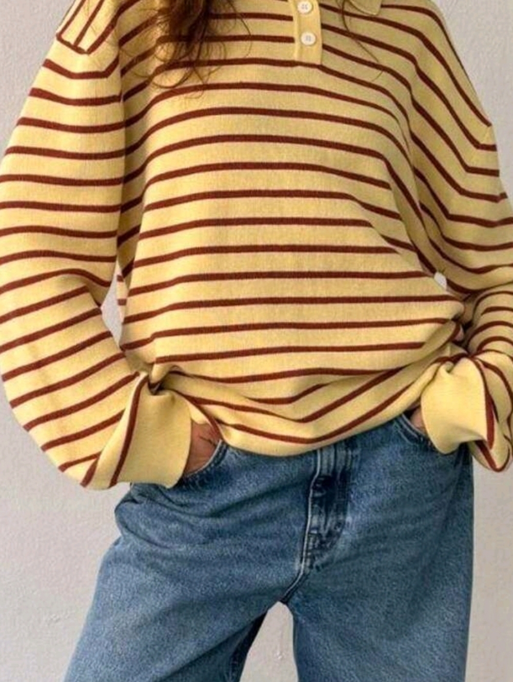 Butter Yellow and Burgundy Polo Sweater